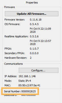 PTCDiagnosticG2 Properties tab with processor board serial number highlighted